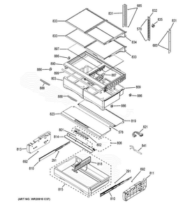 Fresh Food Shelves Diagram and Parts List for PFE28KMKDES  General Electric Refrigerator