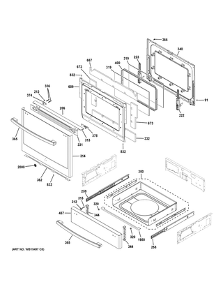 Door & Drawer Parts Diagram and Parts List for PGS930FEL1DS  General Electric Range