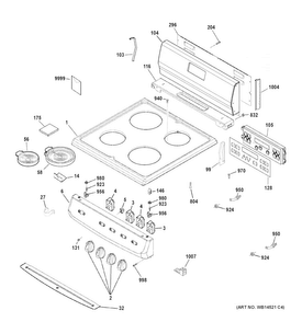 Control Panel & Cooktop Diagram and Parts List for JA624RN2SS  General Electric Range