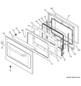 Upper Door Diagram and Parts List for CK7500SH1SS  General Electric Wall Oven
