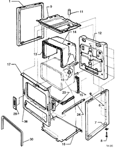 OVEN BODY Diagram and Parts List for 12450-1  General Electric Range