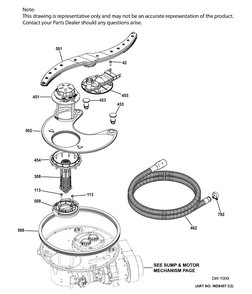 Sump And Filter Asm Diagram and Parts List for GFMS170EH1WW  General Electric Dishwasher