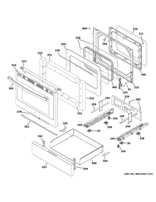 Door & Drawer Parts Diagram and Parts List for JGB700SEJ5SS  General Electric Range