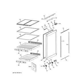 Door And Shelves Diagram and Parts List for ZIBC24PWBII  General Electric Wine and Beverage Cooler