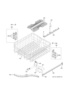 Upper Rack Assembly Diagram and Parts List for GDF610PGJ2WW  General Electric Dishwasher