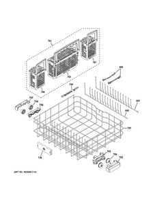 Lower Rack Assembly Diagram and Parts List for PDT760SIJ7II  General Electric Dishwasher