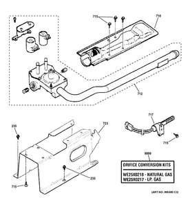 Gas Valve & Burner Assembly Diagram and Parts List for GFDS150GD1WW  General Electric Dryer
