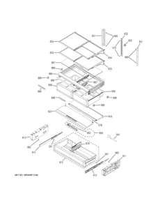 Fresh Food Shelves Diagram and Parts List for PWE23KMKGES  General Electric Refrigerator