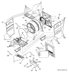 Cabinet Diagram and Parts List for GTUP270EM5WW  General Electric Washer Dryer Combo