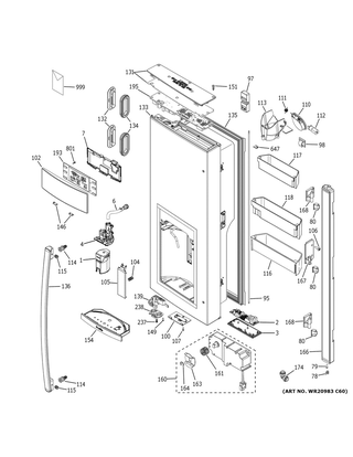 Dispenser Door Diagram and Parts List for PFE28PBLGTS  General Electric Refrigerator