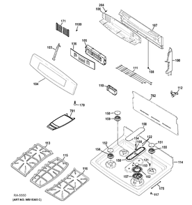 CONTROL PANEL & COOKTOP Diagram and Parts List for PC2B940SEF1SS  General Electric Range
