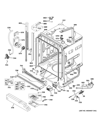 Body Parts 1 Diagram and Parts List for CDT845P3N0D1  General Electric Dishwasher