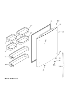 Fresh Food Door Diagram and Parts List for GDE25EYKHRFS  General Electric Refrigerator