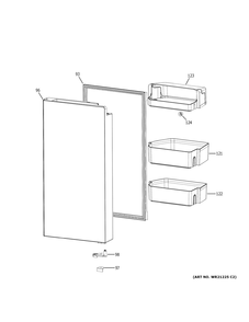 Refrigerator Door - Rh Diagram and Parts List for CGE29DM5TBS5  General Electric Refrigerator