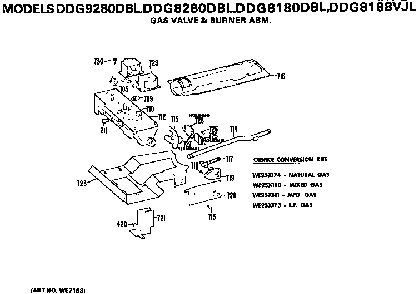 Gas Valve And Burner Diagram and Parts List for DDG8180DBL  General Electric Dryer