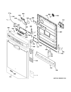 Escutcheon And Door Assembly Diagram and Parts List for XDF400PGN5WW  General Electric Dishwasher