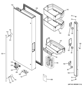 Fresh Food Door - Lh Diagram and Parts List for ZWE23ESHFSS  General Electric Refrigerator