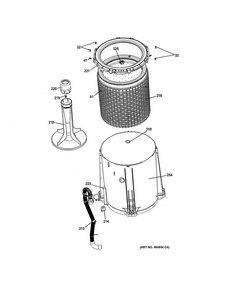 Tub/basket/agitator Diagram and Parts List for GTUP240EM4WW  General Electric Washer Dryer Combo