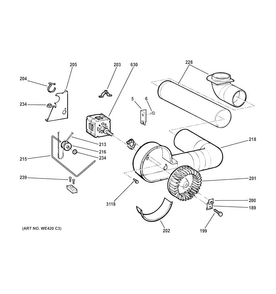 Blower & Motor Diagram and Parts List for DSKP333EC4WW  General Electric Dryer