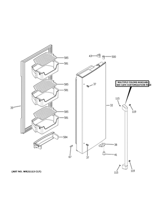 Fresh Food Door - Rh Diagram and Parts List for CWE19SP3NBD1  General Electric Refrigerator