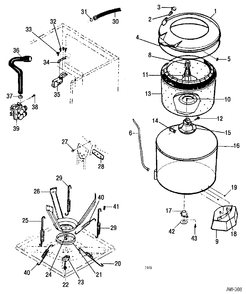 TUB & AGITATOR ASSEMBLY Diagram and Parts List for 52240W0  General Electric Washer