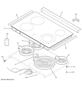 Cooktop Diagram and Parts List for JS630DF2WW  General Electric Range