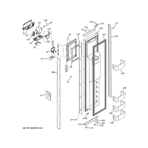Freezer Door Diagram and Parts List for ZISB360DNMII  General Electric Refrigerator