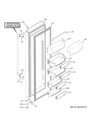 Fresh Food Door Diagram and Parts List for CZS22MP2NBS1  General Electric Refrigerator