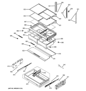 Fresh Food Shelves Diagram and Parts List for DFE28JGHEBB  General Electric Refrigerator