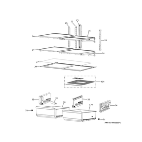 Refrigerator Shelves Diagram and Parts List for CVE28DP4NHW2  General Electric Refrigerator