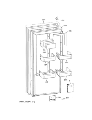 Door Diagram and Parts List for ZIRS360NNBRH  General Electric Refrigerator
