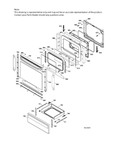 DOOR & DRAWER PARTS Diagram and Parts List for JCBP240DT3WW  General Electric Range