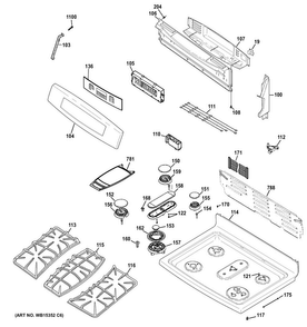 Control Panel & Cooktop Diagram and Parts List for PGB940SEF2SS  General Electric Range