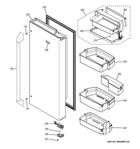 Fresh Food Door - Rh Diagram and Parts List for ZWE23PSHBSS  General Electric Refrigerator