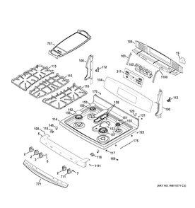 Control Panel & Cooktop Diagram and Parts List for JGB850EEF1ES  General Electric Range