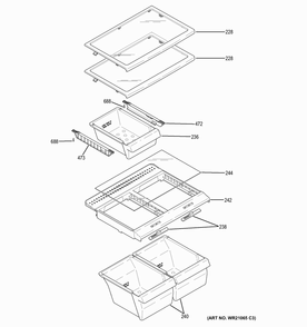 Fresh Food Shelves Diagram and Parts List for GTE18GTHHRWW  General Electric Refrigerator