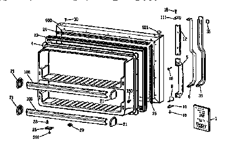 Freezer Door Diagram and Parts List for TBX18DISJRWH  General Electric Refrigerator