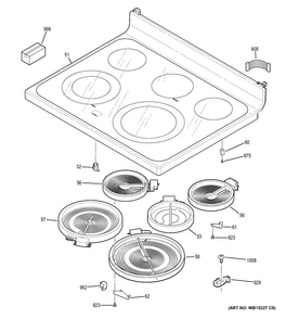 Cooktop Diagram and Parts List for JB690DF4WW  General Electric Range