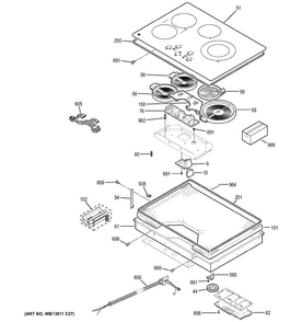 Control Panel & Cooktop Diagram and Parts List for JP5030DJ1BB  General Electric Cooktop
