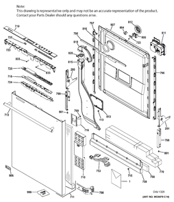 ESCUTCHEON & DOOR ASM Diagram and Parts List for ZDT870SSF5SS  General Electric Dishwasher