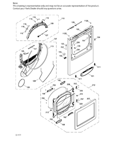 FRONT PANEL & DOOR ASM Diagram and Parts List for GTD65GBMJ2WS  General Electric Dryer