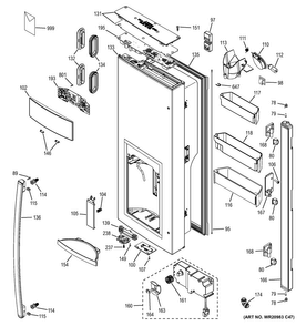 Dispenser Door Diagram and Parts List for DFE28JGHFBB  General Electric Refrigerator