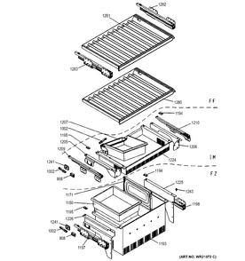 SHELVES Diagram and Parts List for ZIW30GNDAII  General Electric Refrigerator