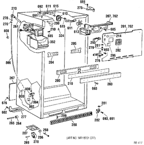 CABINET Diagram and Parts List for 31861-1  General Electric Refrigerator