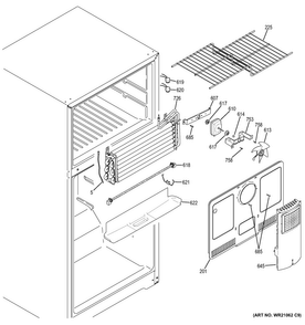 Freezer Section Diagram and Parts List for GIE18ETHCRBB  General Electric Refrigerator