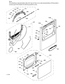FRONT PANEL & DOOR Diagram and Parts List for GTD42EAAJ2WW  General Electric Dryer