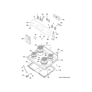 Control Panel And Cooktop Diagram and Parts List for JB256RT3SS  General Electric Range