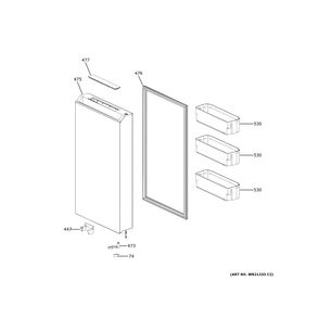 Convertible Door Diagram and Parts List for CHE23DM5WBS5  General Electric Refrigerator