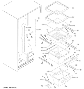 Fresh Food Shelves Diagram and Parts List for GSE25ESHDSS  General Electric Refrigerator