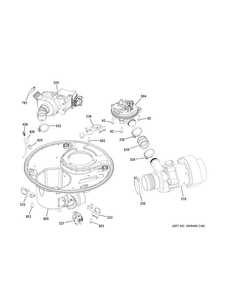 Sump & Motor Mechanism Diagram and Parts List for CDT835SSJ0SS  General Electric Dishwasher